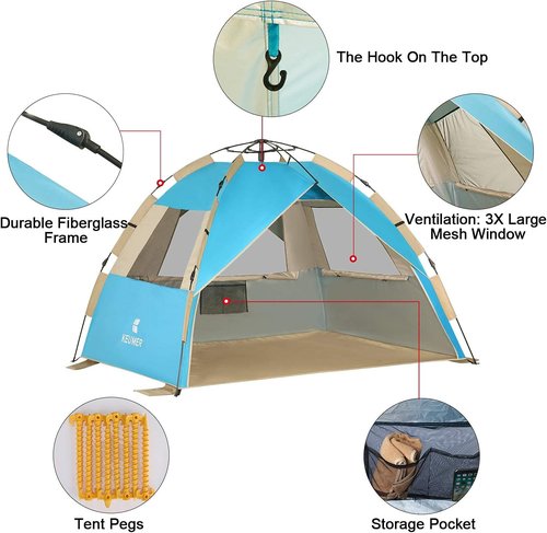 G4Free Deluxe XL Pop Up Beach Tent, 3-4 Persons Easy Setup Sun Shelter Canopy with UPF 50+ UV Protection Extral Wide 70.9 in