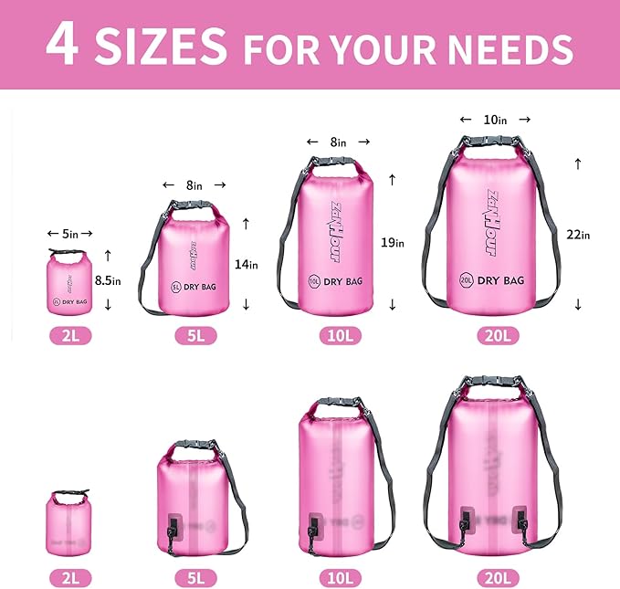 Waterproof Dry Bag - Roll Top Transparent Storage Bag,2L/5L/10L/20L,Suitable for Traveling, Swimming, Kayaking, Camping, Fishing, Rainy Day Trips