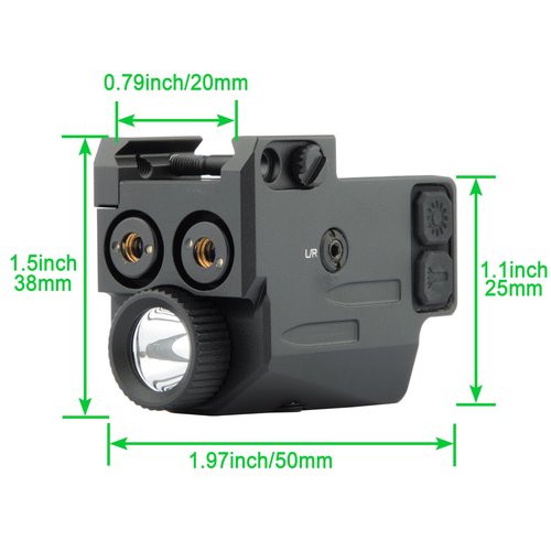 Pistol Light, Green/Red Laser Light Combo for 20mm Picatinny Rail Weapon Light Tactical Laser Flashlight USB Rechargeable