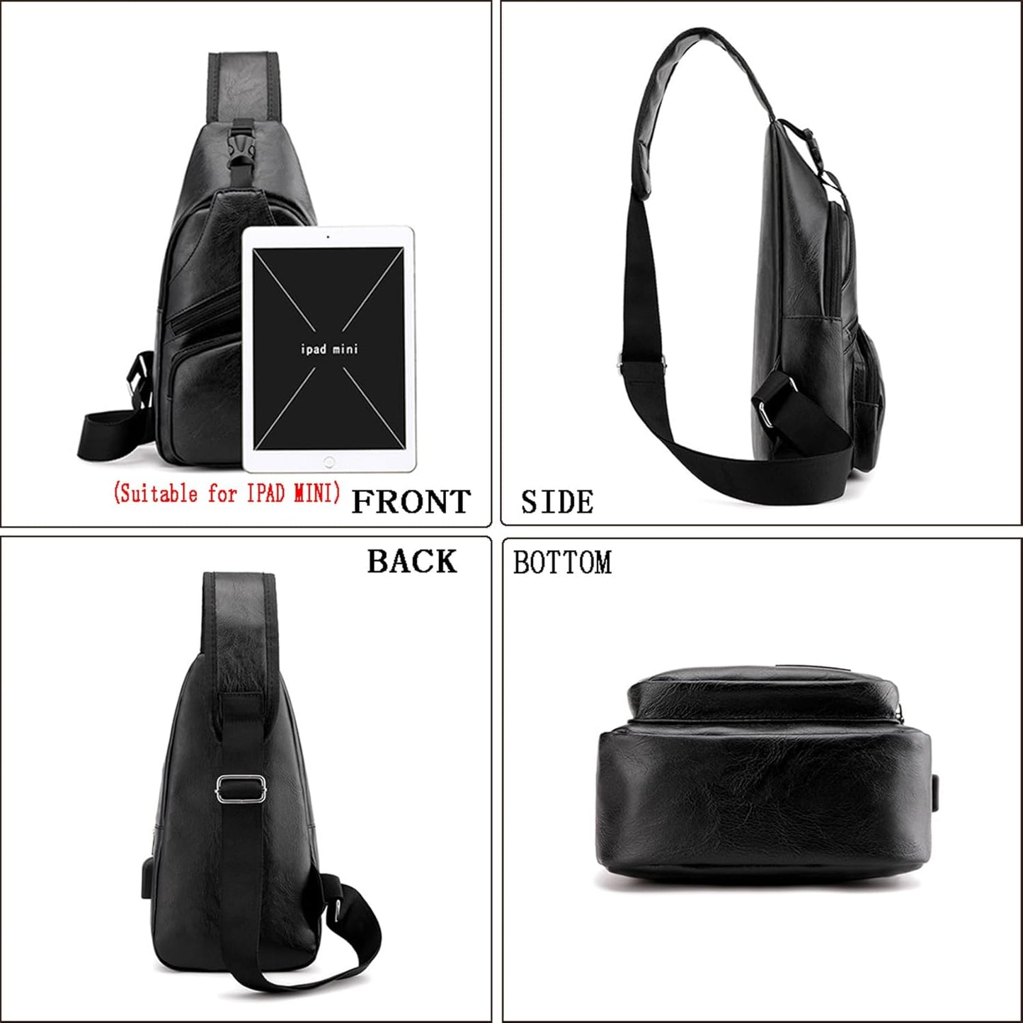 Seoky Rop Men's Sling Bag Small Chest Crossbody Shoulder Bag with USB Charging Port
