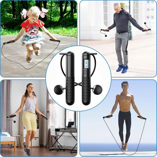 Skipping Rope with Counter, Cordless Weighted Jump Rope, Smart Weighted Jump Rope, Intelligent Adjustable Digital Jumps Rope for Lose Weight, Burn Calorie