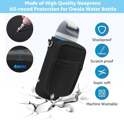 for Owala FreeSip Insulated Stainless Steel Water Bottle Cup Holder Cover Carrier Sling Bag with Strap, Pouch Pocket for Phone/Accessories, add Handle for Owala 40oz (Black-40oz)