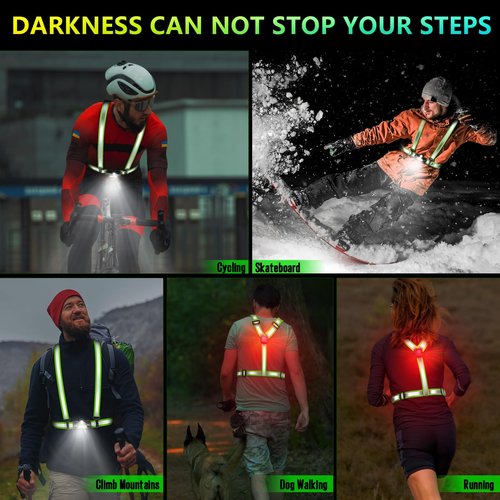OMKHE Reflective Vest with LED Light, Running Lights for Runners Back Warning Light, High Visibility Running Gear with USB Charging for Walking Cycling, Adjustable for Men Women Kids