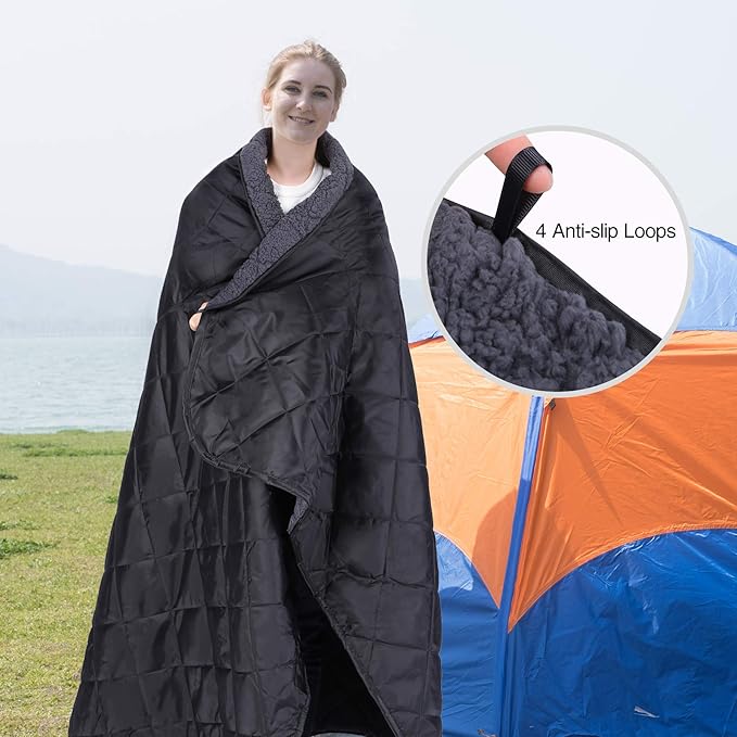REDCAMP Large Camping Blanket with Sherpa Lining, Cold Weather Warm Outdoor Blanket Windproof for Camping Stadium, Machine Washable 59"x 79"