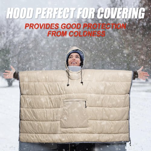 Buylaunch Sleeping Bag Wearable Hooded Blanket - Envelope Lightweight Thermal Cloak Cape Windproof with Premium Stuff Compression Sack for Backpacking Hiking Hunting Fishing Outdoor Sport，Khaki