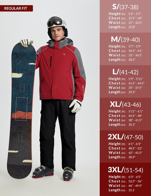 baleaf Ski Jacket for Men Waterproof Insulated Windbreaker Running Cycling Hiking Gear Hood Reflective Packable Red L