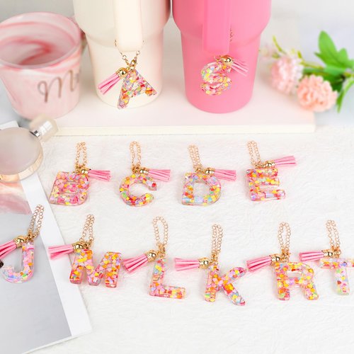 DECZHIYU Letter Charms Accessories for Stanley Cup, Initial A Charm for Stanley 30 40oz Tumbler with Letter&Tassel, Glitter Charms for Stanley Cup Accessories, Initial Keychain Gifts for Women