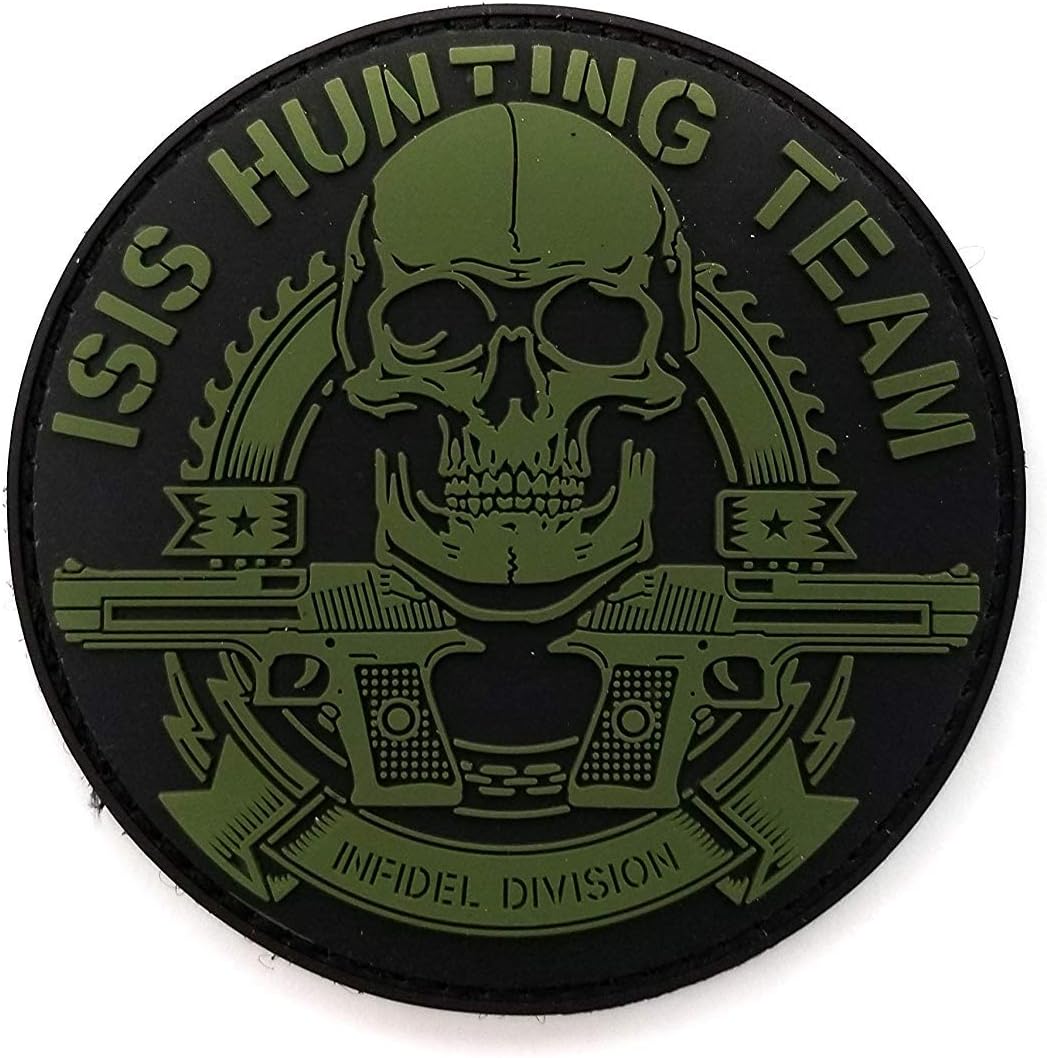 PVC Morale Patch - ISIS Hunting Team 3" Dia - Blk & ODG