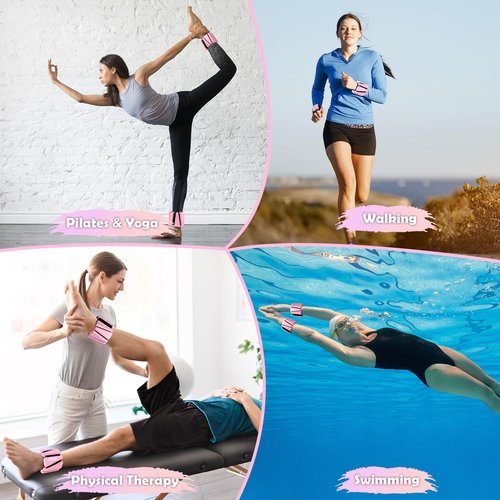 Wrist Ankle Weights for Women Set of 2, Adjustable Silicone Weighted Bangles, Wearable Ultra-durable Strips Weight Bracelet 2 lbs for Yoga, Pilates, Barre, Walking, Arm & Leg Workout