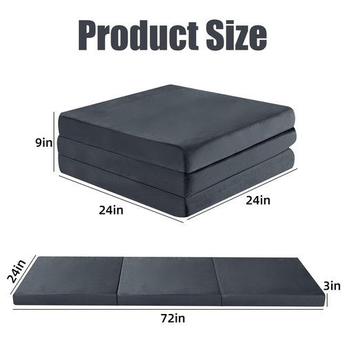 HOMBYS Tri Folding Memory Foam Camping Mattress for Outdoor Sleeping, Portable Waterproof Camping Pad Mat for Travel Truck Bed Tent,72" L x 24" W, Grey