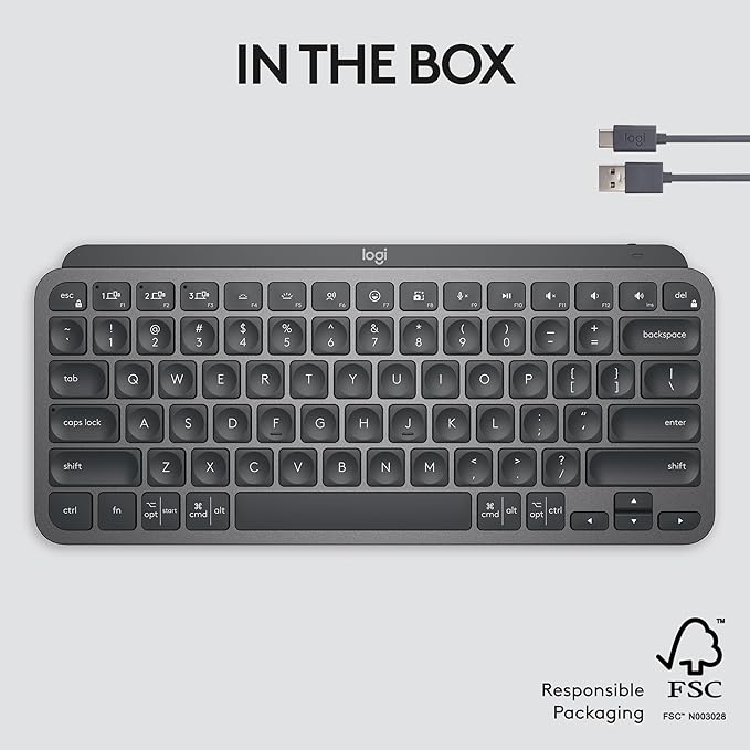 Logitech MX Keys Mini Minimalist Wireless Illuminated Keyboard, Compact, Bluetooth, Backlit, USB-C, Compatible with Apple macOS, iOS, Windows, Linux, Android, Metal Build - Graphite