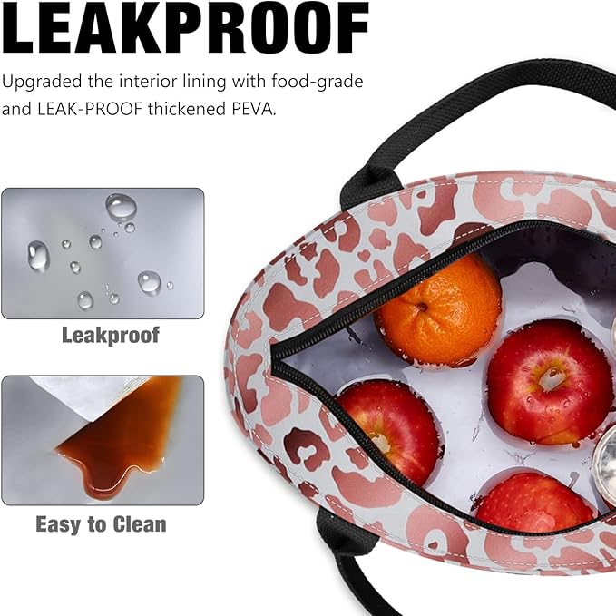 Aosbos Leopard Lunch Bag Women Lunch Bags for Adult Lunch Box for Women Insulated Lunch Tote Bag Lunchbox Portable Cooler Bag Bento Box Bag for Work, Pink Leopard Print