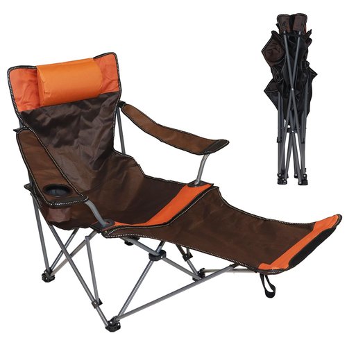 MCCKLE Camping Lounge Chair with Headrest Footrest and Storage Bag, Portable Folding Reclining Camping Chair with Foot Rest for Adults Outdoor Camping Beach Hiking Fishing (Orange Brown)