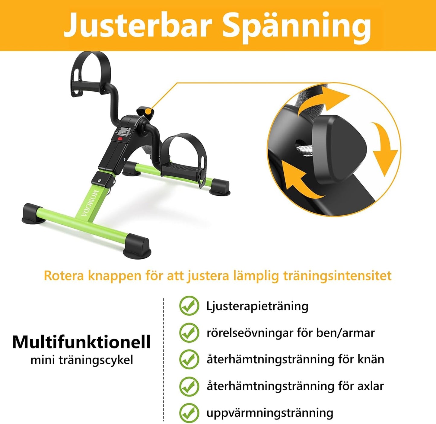 Pedal Exerciser Desk Exercise Bike Leg and Arm Bike with LCD Monitor Foldable (black/green)