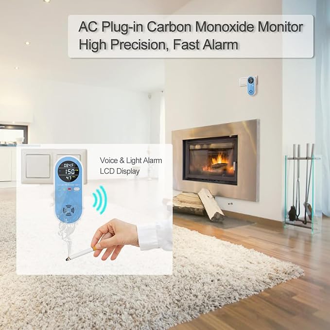 Travel Carbon Monoxide Detectors, AC Plug-in Carbon Monoxide Detector with LCD Digital Display, 3-in-1 CO Leak Detector, CO Alarm with Light & Voice Waring for Home (1 Pack)