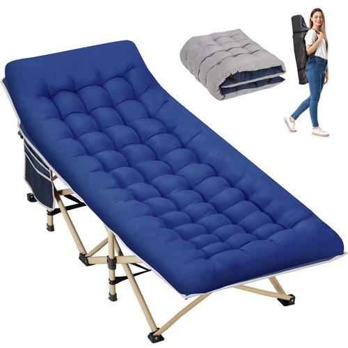 Candockway Folding Camping Cot with Comfy Mattress(Blue),600LBS(Max Load),Portable Cot Bed for Adults Include Carry Bags,28" Wider Sleeping Cots for Home,Office Nap,Outdoor Travel Camp Beach