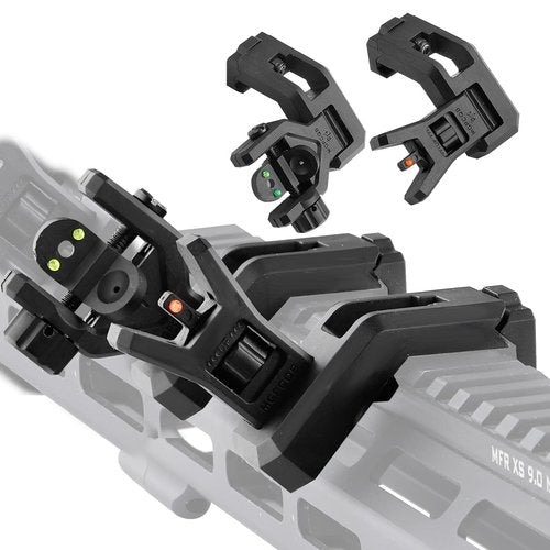 ZBULAR 45 Degree Offset Fiber Optic Sights,Fits Picatinny Rails,Flip Up Front Rear Sites with Red&Green Dot,BUIS Backup Sight Set for Airsoft Gun, Tool-Free Adjustable Front Sight Rapid Transition