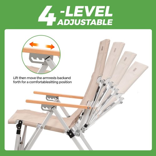 OLDVIND Folding Camping Chair Portable Chairs for Adults Adjustable High Back Outdoor Comfortable Chair with Storage Bag