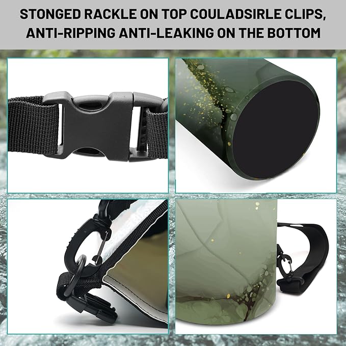 Waterproof Dry Bag,Roll Top Sage Green Marble Small Waterproof Backpack 5L/10L/20L Floating and Lightweight Bags for Kayaking, Boating, Fishing, Swimming and Camping