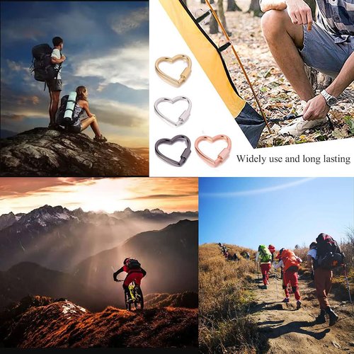 6 Heart Shape Aluminum Key Ring Gold Multicolor Screw Lock Clip Key Ring Chain Durable Simple Keychain Holder (Multicolor)