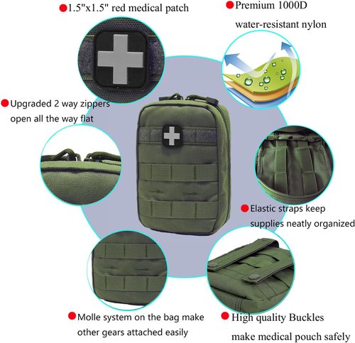 Carlebben EMT Pouch MOLLE Ifak Pouch Tactical MOLLE Medical First Aid Kit Utility Pouch (With Medical Supplies)