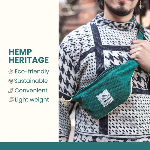 TruHemp Hemp Fanny Pack, Green – Adjustable Strap Multi-Pocket Waist Bag for Travel, Festivals, and Hiking