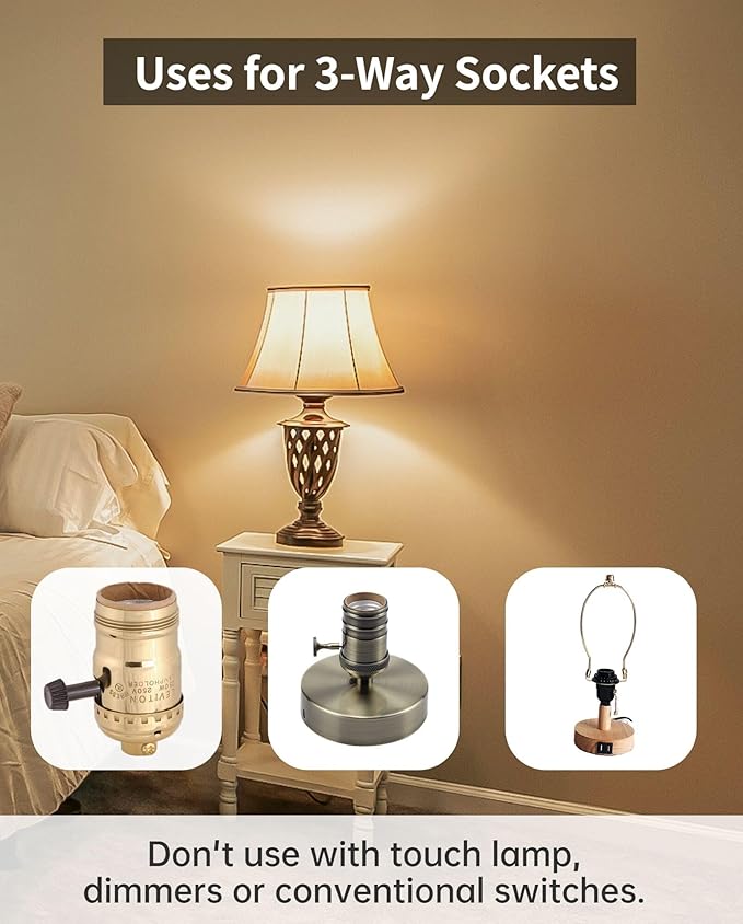 VVH 3-Way LED Light Bulb 3/7/10W - 30/70/100 Watt Equivalent, Soft White 3000K A19 E26 Base, Three Way Light Bulbs for Reading, Table Lamps & Floor Lamps 4-Pack