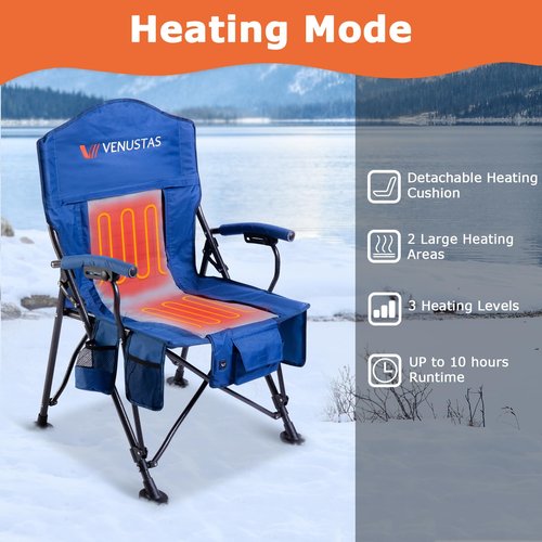 Venustas Heated Camping Chair with 7.4V Battery Pack UP to 10H Heating Portable Heated Folding Chair with Removable Cushion for Outdoor Sports Hunting, Beach, Picnics, 5000mAh Battery Included
