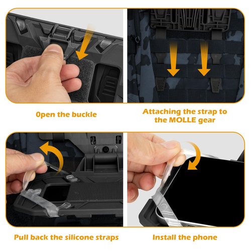 Jueachy Tactical Vest Phone Mount: Plate Carrier Phone Holder - Pouch Molle Cell Phone Holder for Screen Size 4.7"-6.7" Black