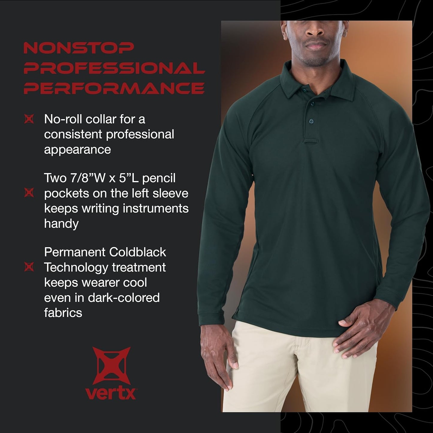 Vertx Mens Tactical Polo Shirt, Long Sleeve T-Shirt, Breathable, Tactical Clothing Gear, Police, Security, Relaxed Fit