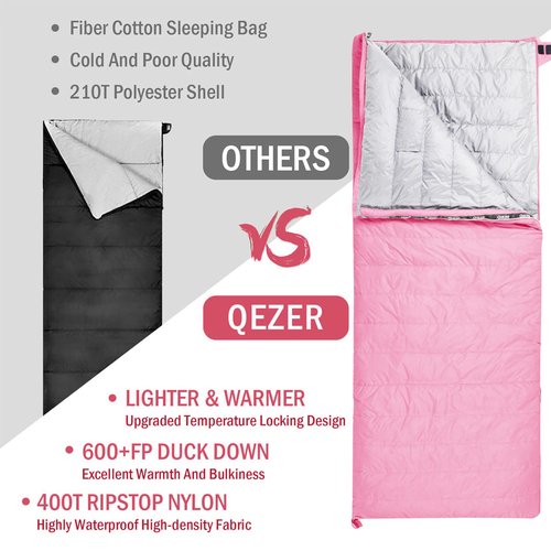 Down Sleeping Bag for Adults, Ultralight Wearable Sleeping Bag for Backpacking, Can Be Used as a Blanket or Mat (Pink)