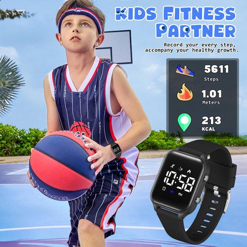 Timever Kids Digital Watches for Boys Girls, Sports Watch with Fitness Tracker, Pedometer, Alarm Clocks, Stopwatch, No App Needed Waterproof Kids Watch, Gift for Teens Student Girls Boys Ages 5-14