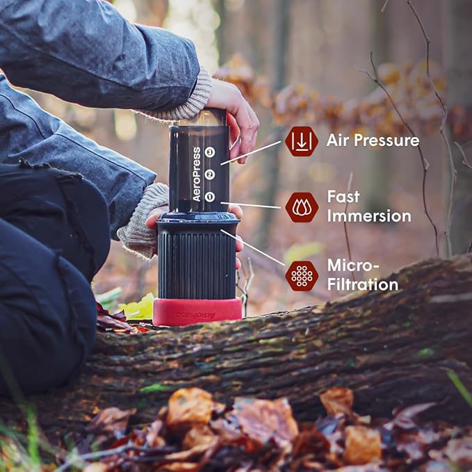 AeroPress Go Travel Coffee Press Kit - 3 in 1 brew method combines French Press, Pourover, Espresso - Full bodied coffee without grit or bitterness - Small portable coffee maker for camping & travel