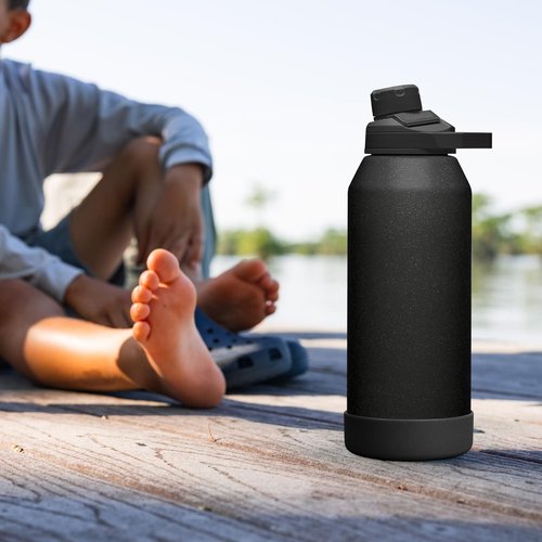 Linkidea 2 Pack Water Bottle Boot Compatible with CamelBak Chute Mag 40oz, Silicone Anti-Slip Bottle Bottom Sleeve Bumper Protector (Black)