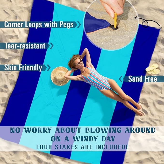 Beach Blanket Sandproof Waterproof 10'×9' 1-8 Adults Oversized,Compact Lightweight Durable Beach Mat for Travel Camping Hiking Picnic Blanket