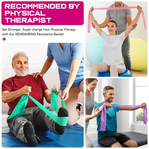 RENRANRING 150lbs Resistance Bands for Working Out, 5.9ft Exercise Bands for Physical Therapy, Stretch, Recovery, Pilates, Rehab, Strength Training and Yoga Starter Set
