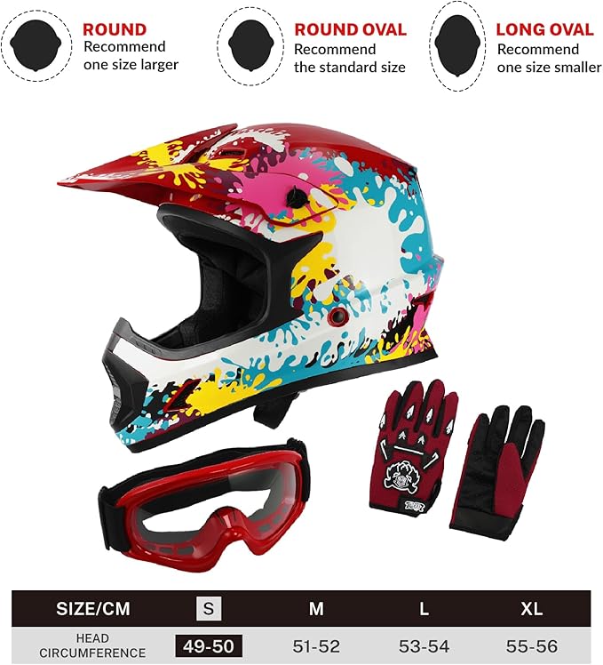TCT-MOTORPARTS DOT Youth Kids Motocross ATV Full Face Helmets for Offroad Street Dirt Bike Go-Kart BMX MX Colorful Graffiti Small