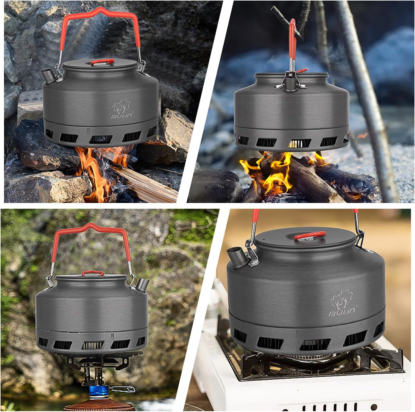 Tentock Portable Hard Aluminum Camping Kettle Camping Tea Pots Campfire Kettle for Boiling Water for Backpacking Outdoor Activities