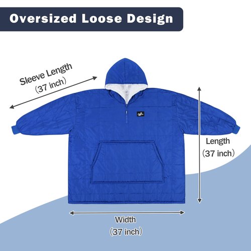 Catalonia Outdoor Windproof Wearable Stadium Blanket, Oversized Waterproof Wearable Blanket Poncho, Warm Insulated Hooded Coat for Football Games, School Sporting Events, Camping, Travel, Blue
