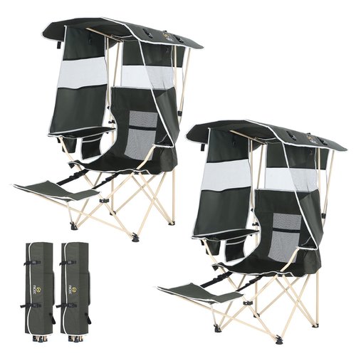 Nice C Chair with Canopy, Umbrella Chairs, Chair with Shades, Sports Chairs, w/Removable Footrest, Cooler Bag, Cup Holder for Camping, Fishing, Sports, Beach (2-P Green)