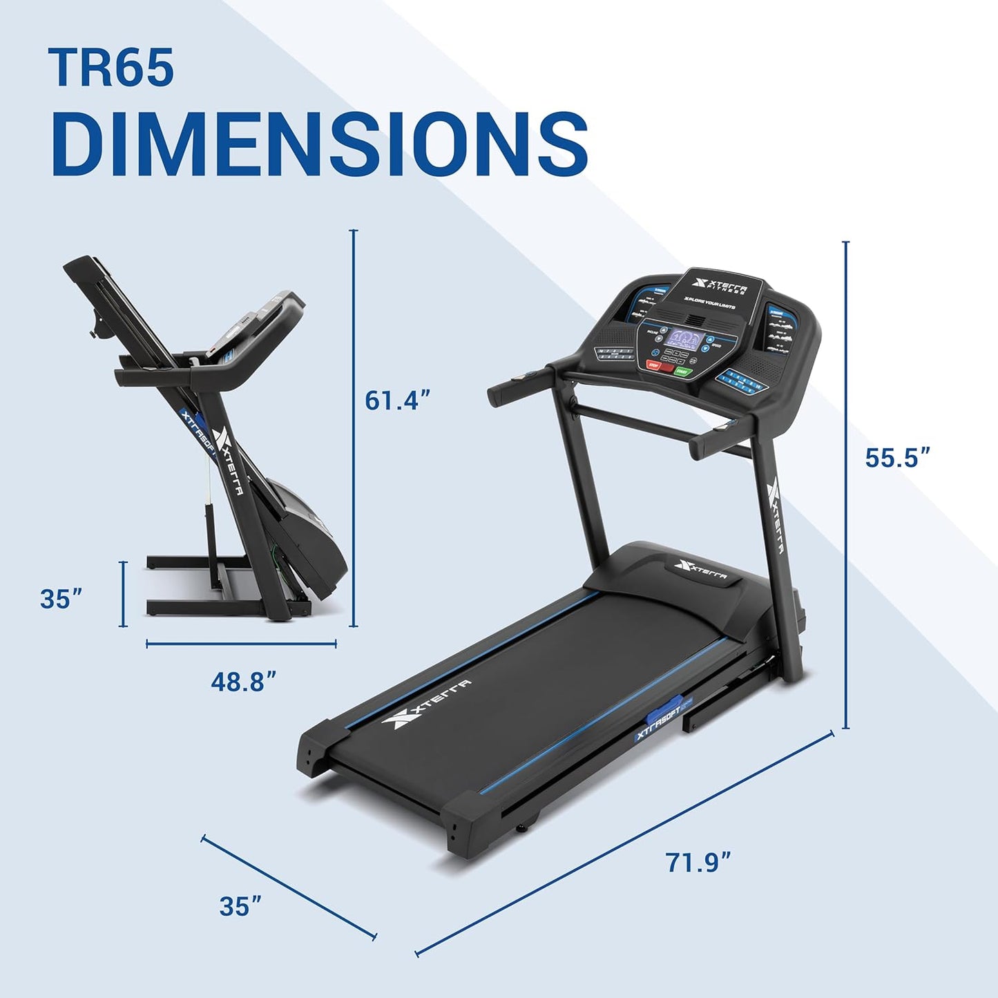 XTERRA Fitness Sport Series Premium Folding Smart Treadmill, Handlebar Speed and Incline Controls, Large XTRASoft Cushioned Running Deck, Built-in FTMS-Enabled Bluetooth with XTERRA+ Fitness App