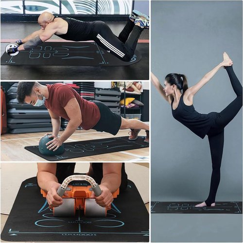Exercise Equipment Mat with Storage Bag for Ab Roller Wheel Non-Slip Gym Floor Pad 7mm Extra Long Sound Insulation Knee Yoga Mat For Floor Workouts (Blue-Black(B), 71"L X 28"W X 0.28"H)