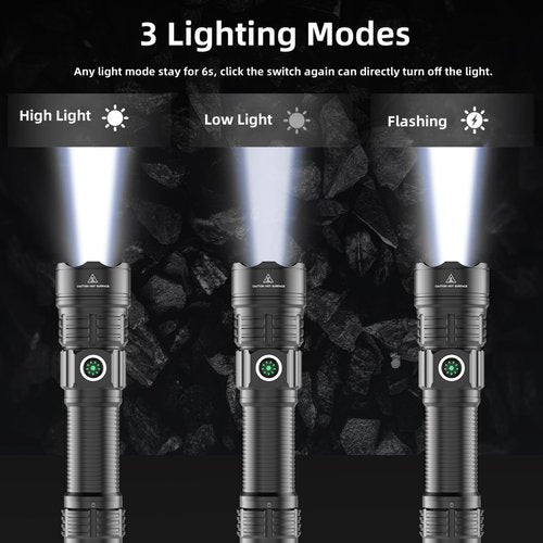 WINDFIRE Tactical Flashlight Rechargeable, Flashlight High Lumen with Picatinny Rails Mount and Pressure Switch, Zoomable 3 Modes Handheld Flash Light
