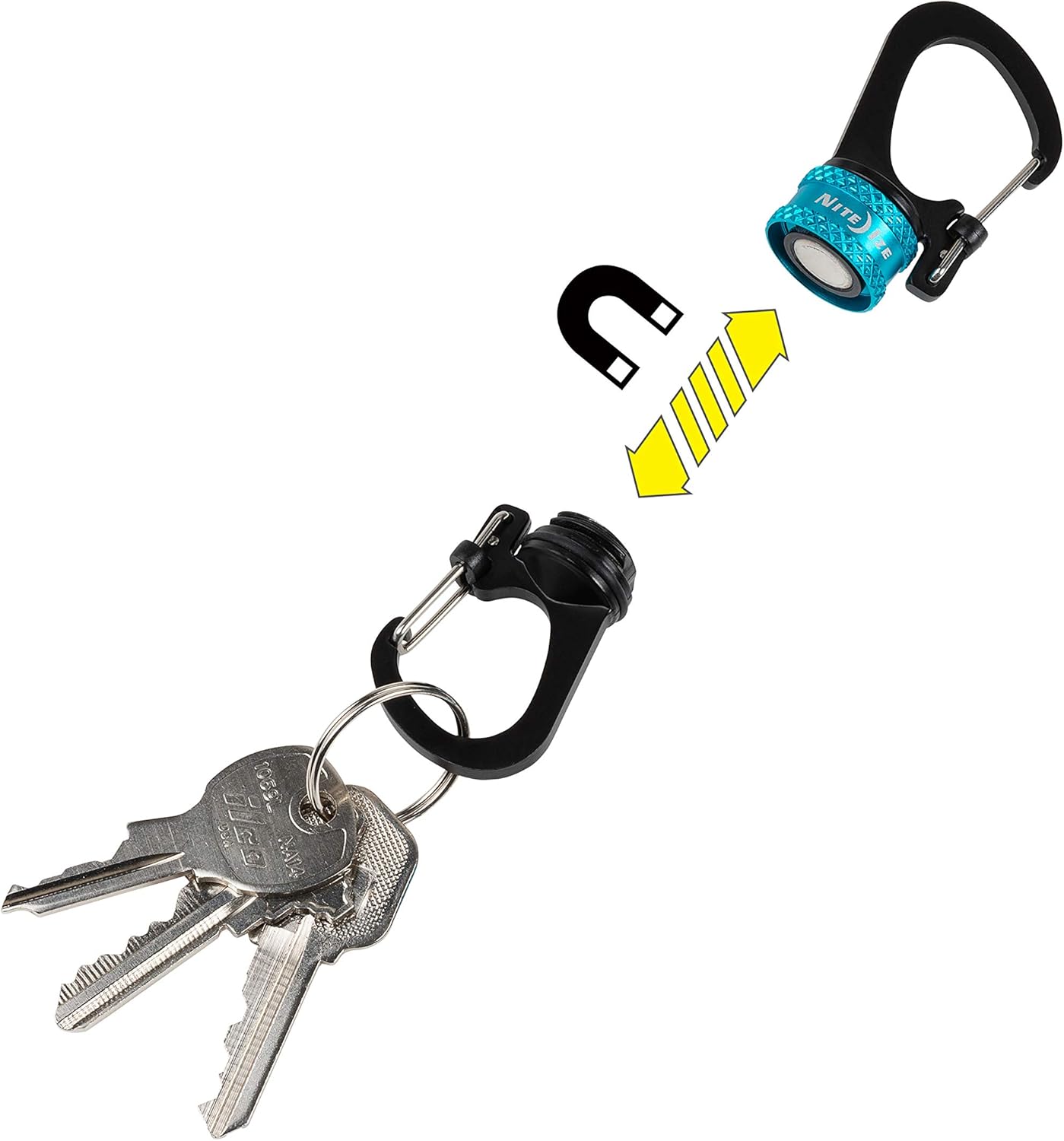 Nite Ize SlideLock 360 Degree Magnetic Locking Dual Carabiner - S-Biners with Twist-to-Lock Collar - Magnetic Carabiner Keychains for Keys, Camping Accessories & More - Blue
