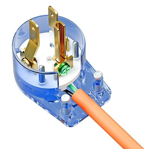 Nema 5-15P 90 Degree Right Angle Plug - 10 Pack, 15A 125V, Transparent Blue, ETL Verified