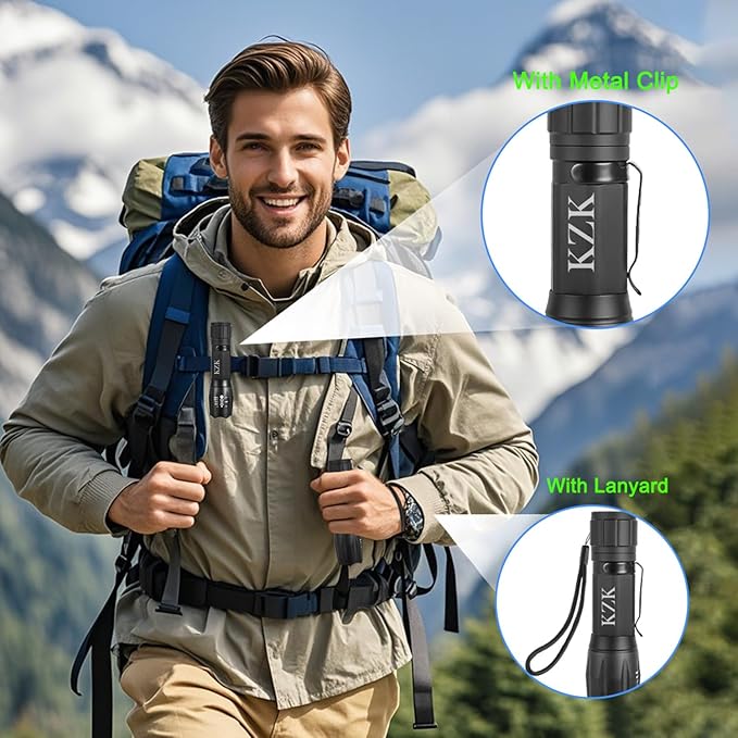 LED Flashlight, Bright 2500 Lumens Tactical Flashlight, 5 Modes Zoomable Beam, Waterproof & Durable for Camping, Outdoor, Home Emergency （2 Pack）