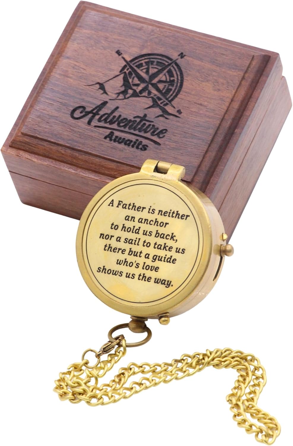 RII Antique Nautical Vintage Directional Magnetic Compass with Famous Scripture Quote Engraved Baptism Gifts with Leather Case or Wooden Case for Dad from Son, Daughter