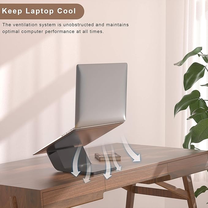 Wooden Laptop Stand, Ergonomic Computer Stand for Desk, Portable Laptop Riser, Notebook Stand Holder Compatible with MacBook Pro/Air, Dell, HP, Lenovo and All Laptops (10-17 inch), Black