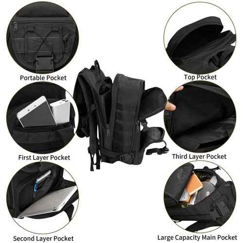 Wesoke 35L Military Tactical Backpack Black Large Army 3 Day Assault Pack Bag for Men, 35 Liter Molle Backpack Daypack for Man Women, Big Camping Backpack Hiking Rucksack for Outdoor Travel Climbing