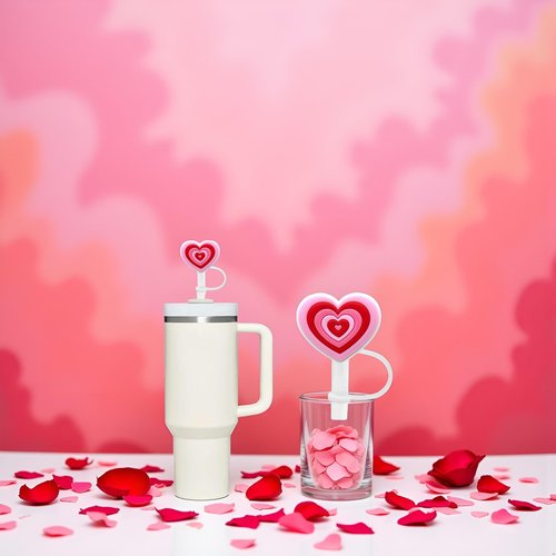 Pink Heart Straw Cover for Stanley 40&30 Oz Cup, 10mm Silicone Straw Covers Cap for Stanley Cup Accessories, Cute Topper for Tumblers, Cap Stopper for Reusable Tip Lids